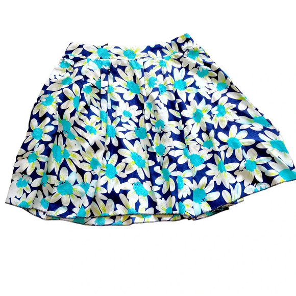 Allegra K Womens Floral Daisy Pleated Bow Flared Mini Skirt Blue Size Small - Picture 2 of 10
